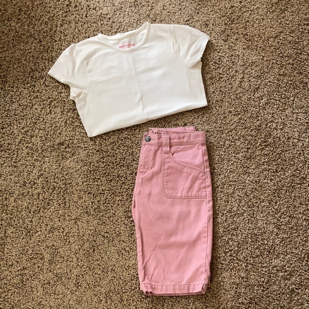 🎉Price Drop! Girls Size 14 Pink Shorts and White Shirt